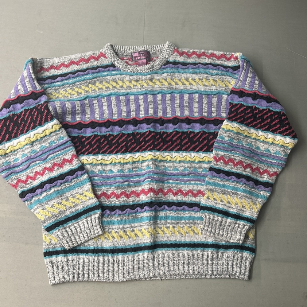 VTG Coogi Style Sweater Concrete Mix Biggie Women's Medium 3D Knit Hong Kong